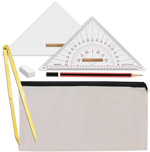 Liquidraw Marine Navigation Divider Universal Nautical Winkelmesser Set Quadrat 6er Set | Dreieck Lineal & Messing Trennwand | Unverzichtbar für Segeln, genaues Navigationsplotten & Portland