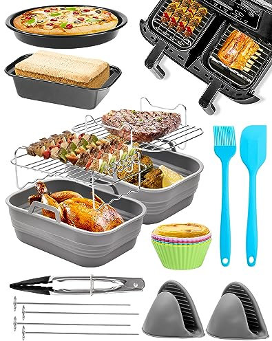 Air Fryer Accessories 21Pcs for Ninja Dual Zone Air Fryer AF400UK & AF451UK Including Air Fryer Silicone Liners & Cupcake Moulds & Pizza & Cake Pan & Silicone Gloves Compatible with Oven, Microwave