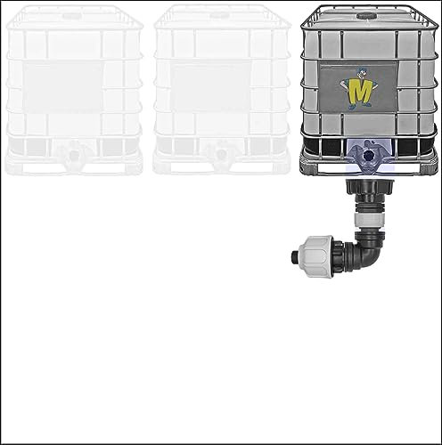 Spezial IBC Container Tank Verbinder Set | Kupplung für Spiralschlauch Regen Wasser | Spiralschlauch innen Ø 20mm > Winkel für 3/4 Spiralschlauch
