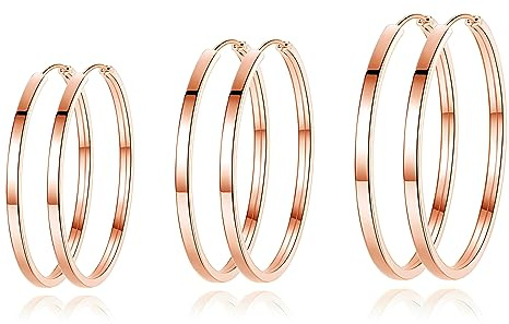 Bewenda Orecchini a cerchio in argento 925, grandi, in argento sterling 925, da donna, ipoallergenici, grandi orecchini a cerchio con diametro di 40/50/60 mm, Grande, Oro rosa, Non pietra preziosa