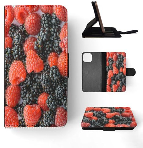 Klappetui für Apple iPhone 15, Motiv Himbeere und Blackberry Früchte