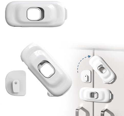 Lilbitty 4er Pack Schrank Kühlschrankschlösser, kindersichere Schrank-Kühlschrankschlösser, Baby Kindersicherungs, mit starkem Klebepad für Schubladen-Küchenbackofen, weiß