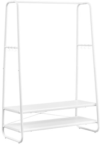 VASAGLE Kleiderständer, Garderobenständer, Garderobe, 2 Ablagen, 6 Haken in S-Form, Stahlgestell, 45 x 100 x 160 cm, für Schlafzimmer, Flur, Eingangsbereich, wolkenweiß-mattweiß RGR112W02