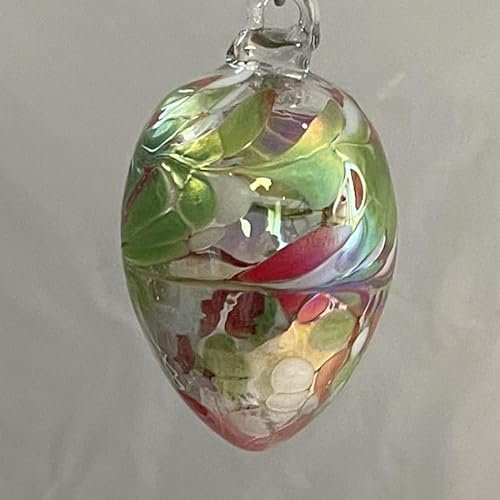 1 Glas Ei zum hängen mundgeblasen grün rot klar Osterei zum hängen Osterdekoration Höhe 8,5 cm Durchmesser 4,8 cm