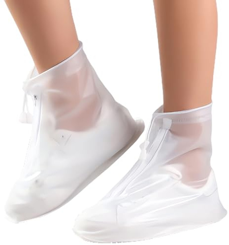 Schuhüberzieher Wasserdicht, Wasserdichte Regenschuhüberzüge, Schuhüberzieher Mehrweg, Wiederverwendbar, mit Reißverschluss, Rutschfest, Galoschen für Frauen, Männer und Kinder (Weiß, （XL）42-43)