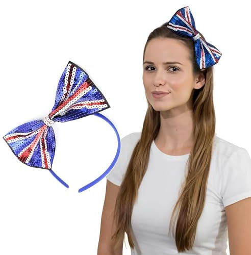Basic Sense Union Jack Headband, Union Jack UK flag Sequin Bow Alice Hair Band for Women Girls