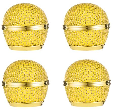 RhymKawa SM58 Microphone Golden Grille Replacement Compatible with SM58 SM58LC Beta58 Beta 58a Beta58A SA-M30 SV100 RK143G Wireless and Wired Vocal Microphone Head Cartridge Cover, 4 Pack