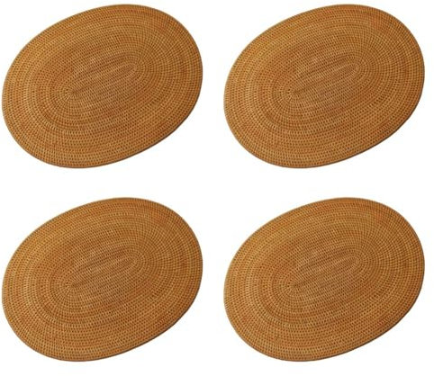 Oikabio 4 x gewebte Rattan-Platzsets, oval, rund, rutschfest, hitzebeständig, natürliches Mehrzweck-Tischset, 30 x 40 cm