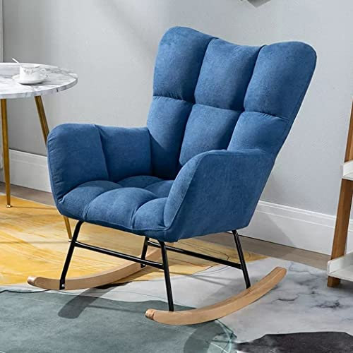 MEHWSUR Samt-Schaukelstühle for Kinderzimmer, Glider Rocker for Babyzimmer mit Massivholzgestell, moderner Stillstuhl, Akzentsessel, bequemer Beistellstuhl mit hoher Rückenlehne (Color : Blue-1)