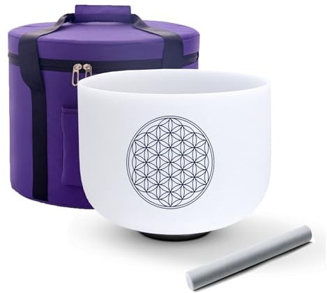 Hye-eun Bol chantant en cristal de 528 Hz, 20,3 cm, note do fleur de vie, bol chantant en quartz, bol chantant pour la méditation et la guérison des chakras avec sac de transport