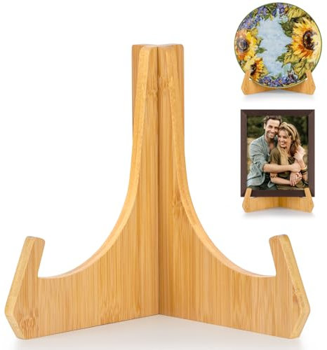 ANBOXIT Plate Stands for Display, 8 Inch Plate Holders for Displaying, Bamboo Picture Frame Holder for Tables, Tabletop Easels, Decorative Stand for Platter, Dish, Book, Photo and Plaque (1 Pack)