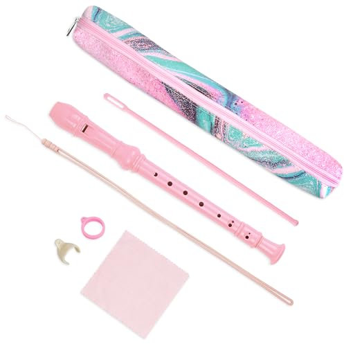 Czzmy Flûte à bec soprano,avec sac en cuir pu, tige de nettoyage et tableau des doigtés,Chiffons de nettoyage,pièges à main,supports,lanières(6-Vert poudre éclaboussure d'encre)