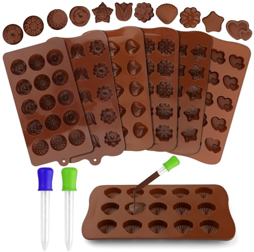 6 pièces Moule Chocolat, 3D Moule Silicone Chocolat 15 Compartiments avec 2 Pipettes, Antiadhésif Moule A Chocolat, Moule Mini Tablette Chocolat pour La Pâtisserie Chocolatée