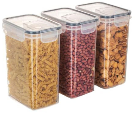 MoFarbe Airtight Dry Food Storage Container Set of 3 - BPA-Free Plastic Cereal Storage Containers with Easy Lock Lids Kitchen Organizers and Storage for Rice, Oats, Flour, Sugar (2L)
