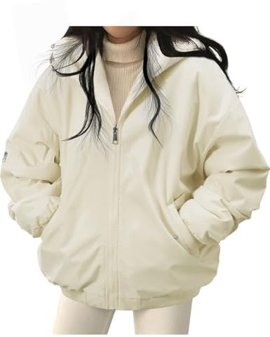 Tuopuda Manteaux Femme Automne Hiver Sweat à Capuche Doudoune Doublure en Peluche à Manches Longues Vêtement d'extérieur d'hiver Rembourré Coupe-Vent Idee Cadeau, Beige, XL