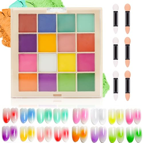 Joyeee Pigmento Unghie Nail Art Palette di Polvere Unghie 16 Colori Design Unghie Perfetto con Polvere Ultra Sottile Include 6 Bastoni Spugne, per DIY Decorazione Unghie C