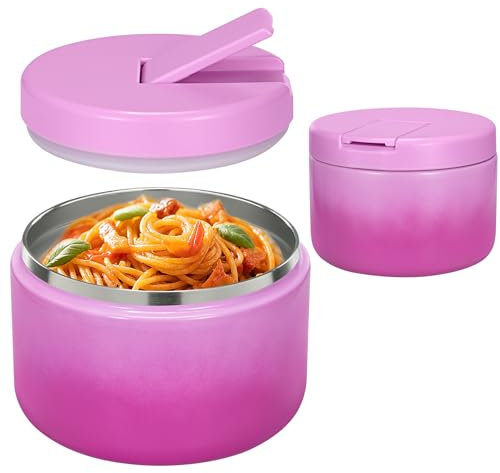 Pawtong 12oz Insulated Vacuum Food Jar with Buckle Lid Wide Mouth Soup Thermo for Hot Food Kids Leakproof Stainless Steel Lunch Container (Gradient Purple, 12OZ)