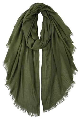 DAMILY Damen Schal Fransen Sommer Langer Schal einfarbig turban damen Wraps Scarf Poncho Geschenke für Frauen leicht (Grün)