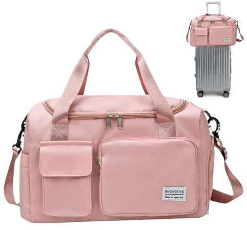 Sporttasche & Reisetasche Damen Herren, Wasserabweisende Trainingstasche, Groß Reisetasche mit Schuhfach und Nassfach, Sporttaschen Faltbar, Fitnesstasche für Reisen, Fitness, Sport (Rosa)