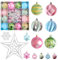 Weihnachtskugeln Plastik 50 Stück, Weihnachtsdeko Christbaumkugeln Set mit Stern und Schneeflocke, Hellgrün Hellrosa Hellblau Weihnachtsbaumschmuck Christbaumschmuck Kunststoff für Weihnachtsbaum Deko