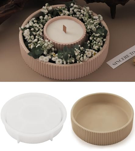 Silikonformen Schale,Groß Silikonform Tablett Rund,Silikonformen Gießformen Schale,Runds mit Rillen,Rund Tablett Epoxidharz Formen Schalen Formschale mit Hohem Rand,Schmuckkästchen Ø 21cm