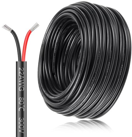22AWG 2x0,3mm² 50Meter Elektrokabel 2-adrig Kabel, 5V/12V/24V Erdkabel verzinnte Kupferkabel, 300V flexibel und weich Stromkabel hohe Temperaturbeständigkeit Verlängerungskabel 50m