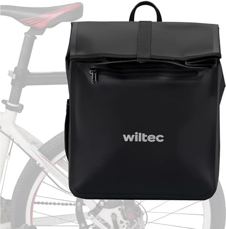 WilTec Sacoche étanche pour Porte-Bagages Noire – capacité de 22 L – en PVC – pour vélos et vélos électriques – Sac de Bicyclette – Cyclisme, Courses, Excursions