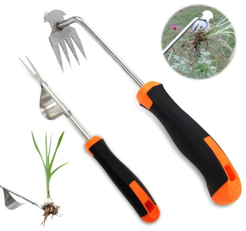 XPJBKC Desherbeur Manuel en Acier Inoxydable, 2 Pièce Arrache Mauvaise Herbe avec Poignée, Arrache Pissenlit Couteau Désherbeurs Manuels Outils Jardinage pour Jardins, Pelouses, Terrasses