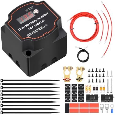 Trennrelais 12v Komplettset, 120V 140A Manueller & Automatischer Modi Batterie Trennrelais mit 2m Kabel, Trennrelais 12v Zweitbatterie für KFZ Wohnmobilen LKW SUV RV ATV