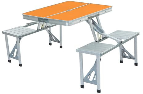 SFSLBFB Mesa y Silla Plegables para Acampar al Aire Libre, una Mesa y Cuatro sillas de aleación de Aluminio conectadas, Mesa de Picnic Plegable portátil Sencilla, Color Naranja