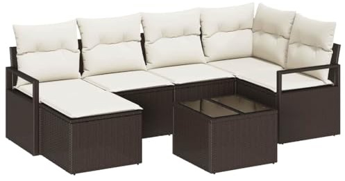 vidaXL 6-teiliges modulares Garten-Sofa-Set mit Kissen in Braun aus Poly-Rattan für 5 Personen – wetterfeste Möbel für Moderne Patios, Terrassen und Lounges im Garten für den Sommer