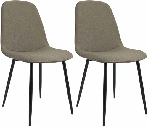 CLP Esszimmerstuhl 2er Set gepolstert Maryam, Küchenstuhl mit Rückenlehne und schwarzem Metallgestell, bis 150 kg belastbar | Farbe Taupe Material Stoff
