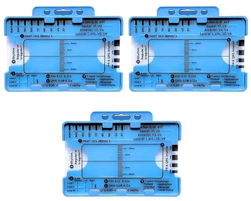 Sefdrert 3pc ECG 7 Step Ruler,ECG 7 Step Ruler for ECG/EKG Interpretation, ECG Reference Guide Ruler,EKG Calipers Measuring Tool