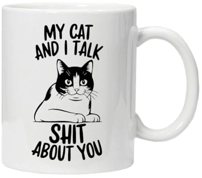 Hilarious Cats Mug Sarcastic Slogan Tea Coffee Ceramic Mugs Cup Gift Idea Black Cat Tabby Funny Cute Boxed (My Cat and I Talk sh*t About You)