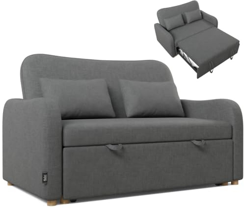 Nalui- Sofa Cama 2 plazas 3 en 1 Buddy 2 137x100x87cm con Respaldo Ajustable y 2 Almohadas (54x24cm). Sofa Cama Chaise Longue, Soporta ≤250Kg. Sofa 2 Plazas Convertible en Cama 118x190cm, Marengo