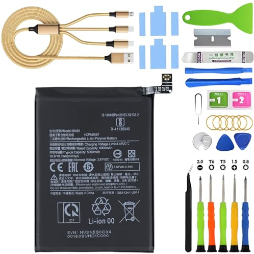 Batería para Redmi 10/Note 10 4G/Note 10S/Poco M5s BN59 | 5000mAh Kit de herramientas para llevar，reemplazar la bateria，Litio-polímero，para modelos:M2101K7AI M2101K7AG