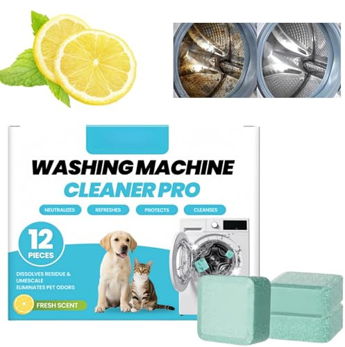 12Pcs Washing Machine Cleaner Pro,Washing Machine Tablets,Pet Hair Remover for Laundry,Eliminates Odour Mould Detergent Residue,Pet Hair Remover Washing Machine Cleaner,for Pet Owners