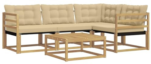 vidaXL Outdoor-Sofagarnitur 5 pcs Weiß und Beige 79 x 79 x 37 cm, Moderne Garten-Sofa-Garnitur, langlebige Möbel, schicker Akazienholz-Sitz, Bequeme Terrassen-Lounge