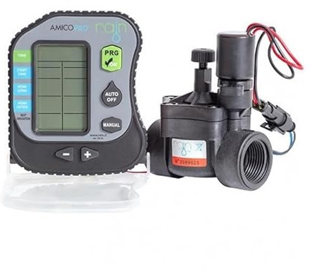 Rain Programador de Riego a Pilas de 1 Zona con Electroválvula RN 150 1, Pantalla LCD, IP68, Amico PRO1