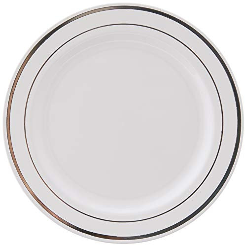 MOZAIK 20 White Silver Rim Plastic Cake Plates 15cm