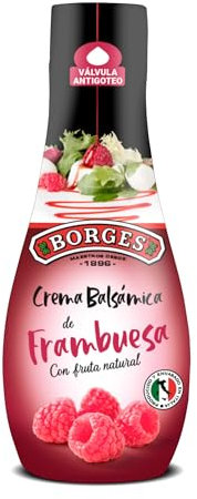 Borges - Crema Balsámica de Frambuesa Borges - Con Vinagre de Módena - Ideal para ensaladas, pescados, carnes y postres - Libre de Grasas - Botella con Válvula Antigoteo de 250 ml., 250 gramo, 1