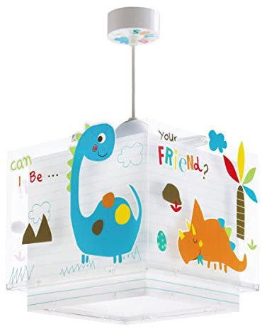 Dalber Lampe kinderzimmer, kinderlampe Pendelleuchte Hängelampe, Deckenleuchte Kinder, Deckenlampe kinderzimmer, Dinosaurier Dinos, 73452, E27, Mehrfarbig