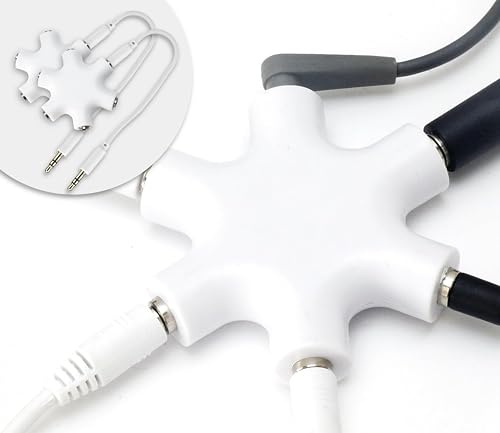 MyGadget 2X 5-Fach Audio Splitter - 3, 5 mm Aux Klinkenverteiler - Mini Klinken Verteiler - Kopfhörer Buchse für Smartphones, Laptops und PC in Weiß