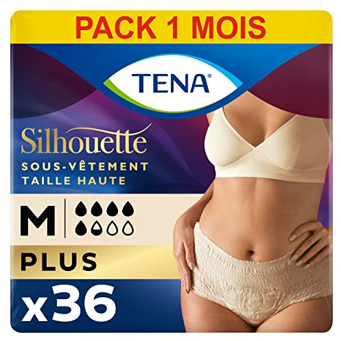 TENA Silhouette mit hoher Taille – Inkontinenzunterwäsche für Damen, saugfähig und Einweg – Harnschutz für Damen bei mäßiger bis starker Blasenschwäche – Creme – Größe M – 36 Stück (4 x 9)