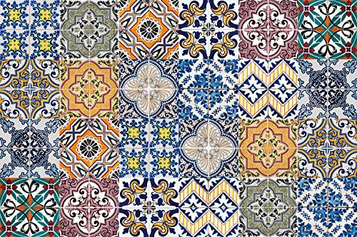 Queence Küchen Spritzschutz Fliesen - Portugal Style 60x40 cm | Küchenrückwand | Alu-DiBond | Fliesenschutz für den Herd und Spüle | Küchenfliesen | Fliesenspiegel | Rückwand, Größe :60x40 cm