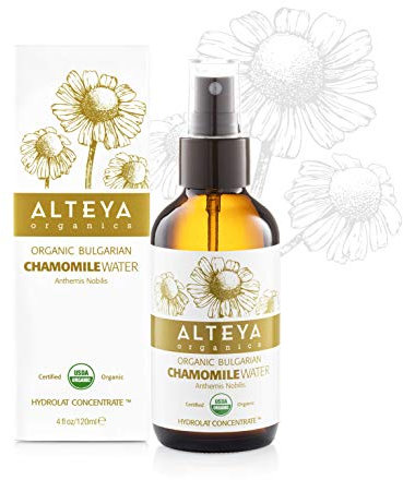 Vaporisateur d'eau à la camomille Alteya 120 ml (verre) - Certifié biologique par l'USDA Eau florale pure à la vapeur distillée à partir de fleurs Anthemis Nobilis fraîchement cueillies à la main