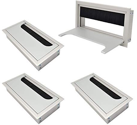 LIKERAINY Pasacables Mesa Oficina Cable Glándula 80x 160mm para Encastrar en Escritorio Cable Salida Angular Aluminio Acabado Plata Anodizado Organizador de Alambre 4 Piezas