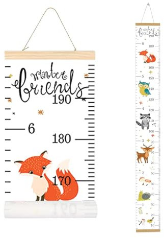 VUCDXOP Baby Messlatte Höhe Diagramm Tragbare aufrollbar Segeltuch und Holz Messlatte Höhe Diagramm Abnehmbare Höhe und Wachstum Diagramm für Kinderziemmer Dekoration