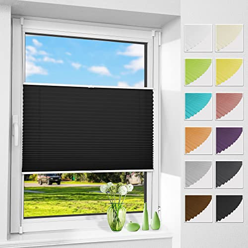 Allesin Plissee ohne Bohren Plissees Klemmfix Schwarz 80x120cm(BxH), Plisseerollo Faltrollo mit Klemmträger, Jalousie Rollos für Fenster und Tür, Sichtschutz und Sonnenschutz