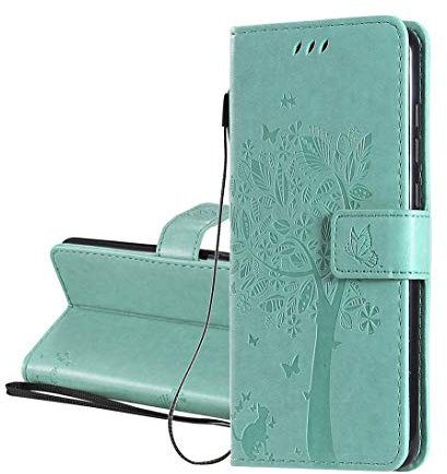 HAOYE Cover per Samsung Galaxy M21, Custodia per Cellulare Portafoglio in Pelle PU Goffrata con Motivo a Albero, con Vani di Carte e Chiusura Magnetica per Samsung Galaxy M21 Cover, Verde